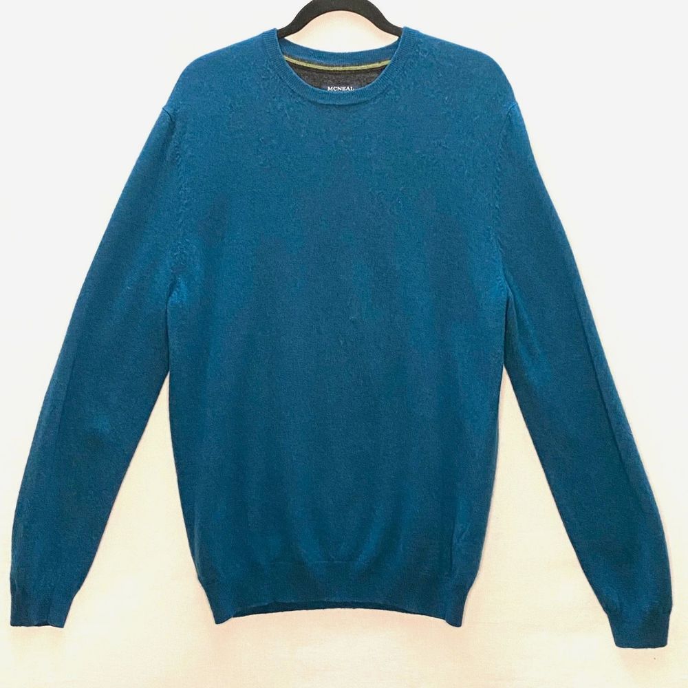 💎Mc Neal Mens Crewneck Sweater XL Mavericks Blue Merino Wool Cashmere Blend